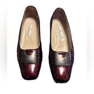 Claudia Ciuti Italy | Vintage Square Toe Buckle Flats | Deep Burgundy / Brown